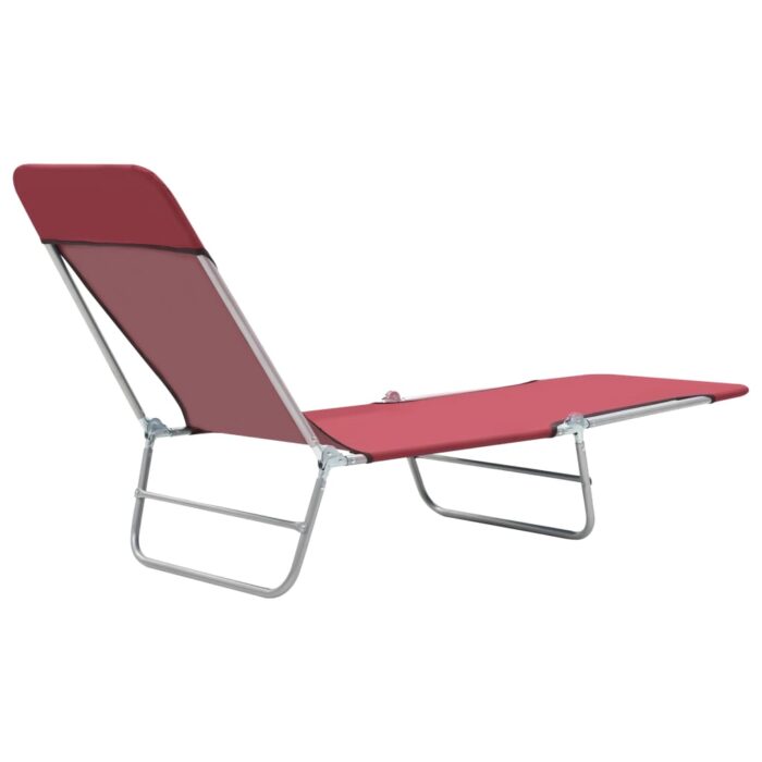 Chaises longues pliables lot de 2 Acier et tissu Rouge – Image 5
