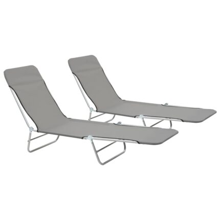 Chaises longues pliables lot de 2 Acier et tissu Gris