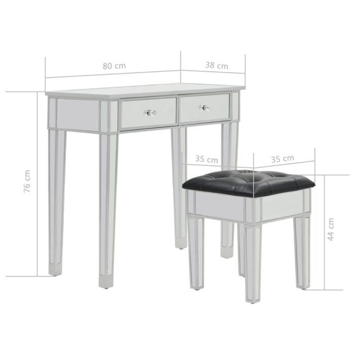 Coiffeuse miroir avec tabouret MDF et verre – Image 10