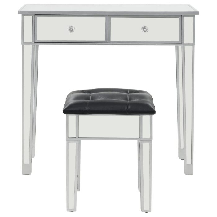 Coiffeuse miroir avec tabouret MDF et verre – Image 3