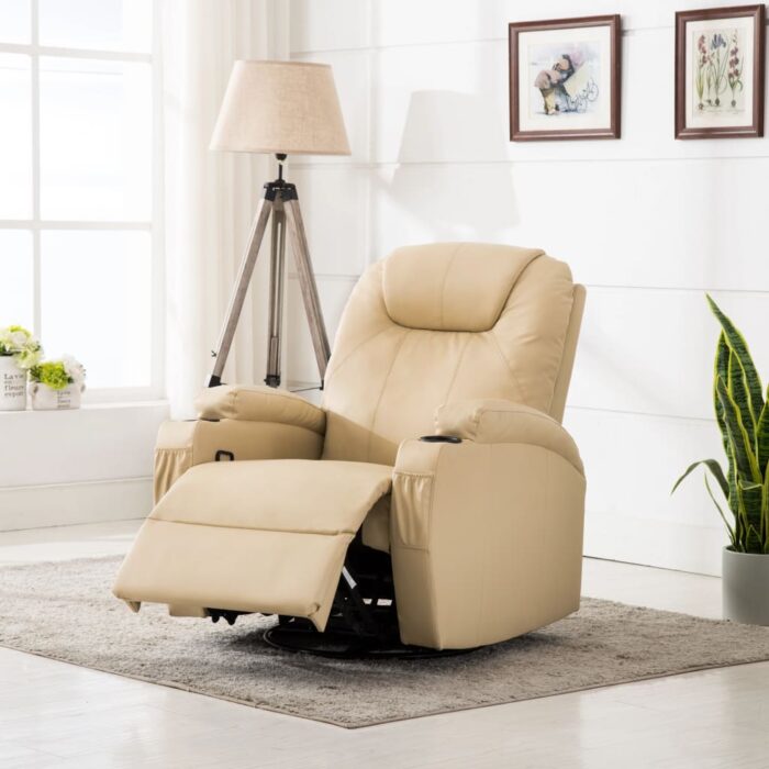 VXL8718475619086_m_en_hd_1.jpg Fauteuil à bascule de massage Crème Similicuir – Image 1