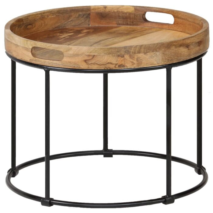 Table basse Bois de manguier massif et acier 50x40 cm – Image 1