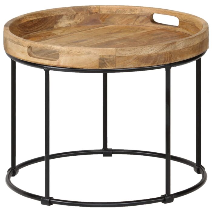 Table basse Bois de manguier massif et acier 50x40 cm – Image 10