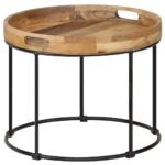 Table basse Bois de manguier massif et acier 50x40 cm – Image 11