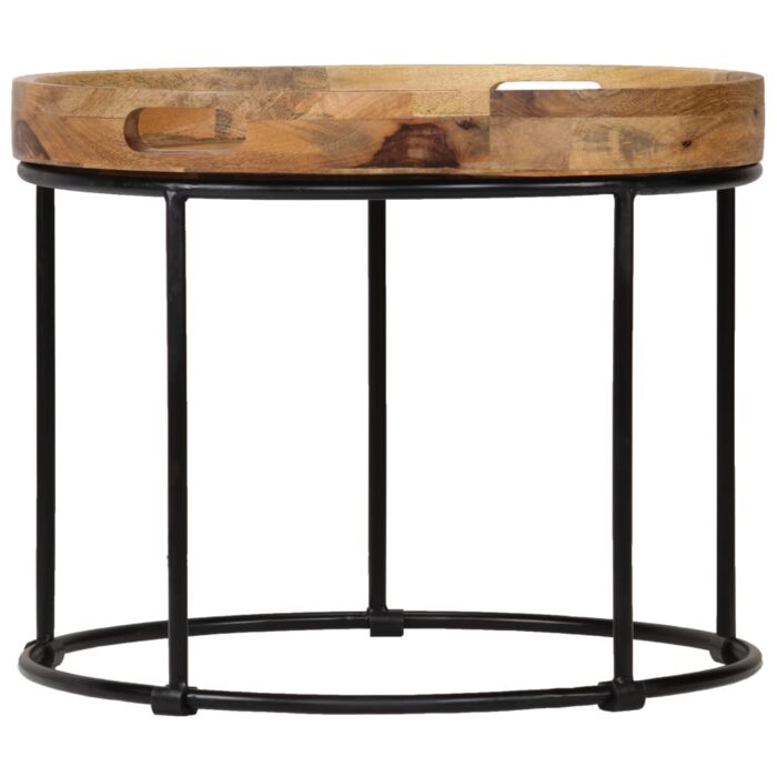 Table basse Bois de manguier massif et acier 50x40 cm – Image 2
