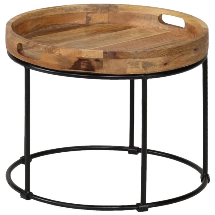 Table basse Bois de manguier massif et acier 50x40 cm – Image 3