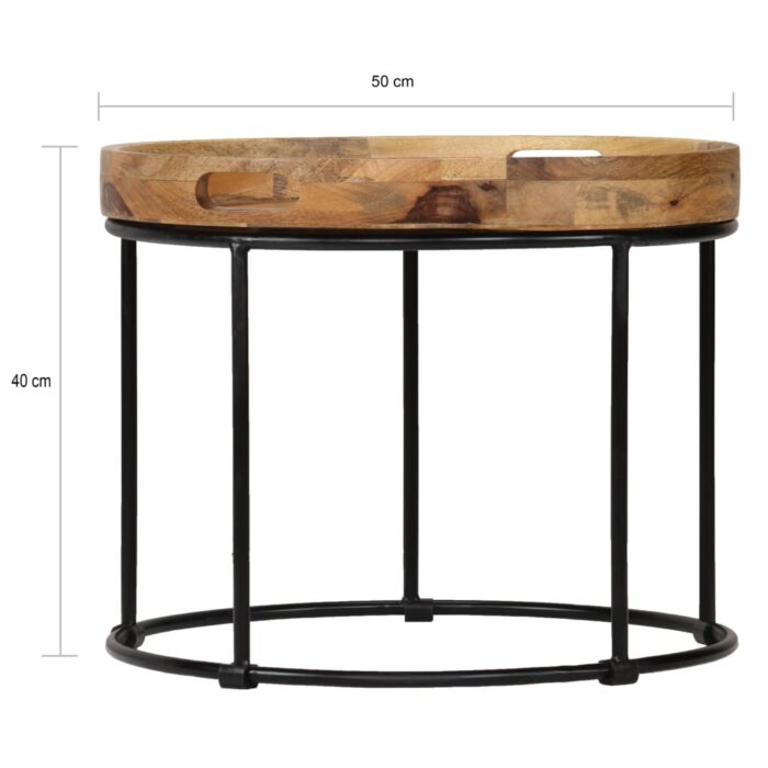 Table basse Bois de manguier massif et acier 50x40 cm – Image 7