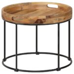 Table basse Bois de manguier massif et acier 50x40 cm – Image 8