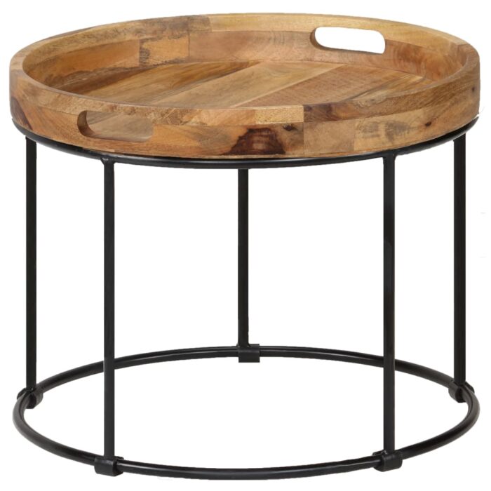 Table basse Bois de manguier massif et acier 50x40 cm – Image 8