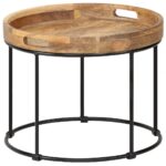 Table basse Bois de manguier massif et acier 50x40 cm – Image 9