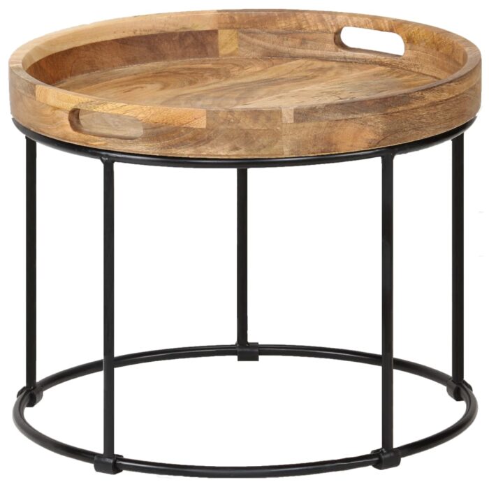Table basse Bois de manguier massif et acier 50x40 cm – Image 9
