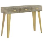 Table console Bois de manguier Gris avec laiton 110x35x76 cm – Image 11