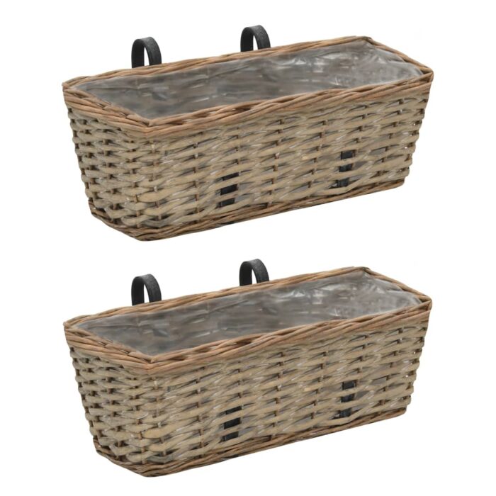 Jardinière de balcon 2 pcs Osier avec doublure en PE 40 cm – Image 1