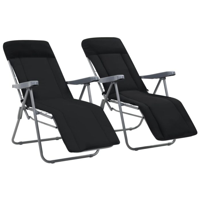 Chaises pliables de jardin avec coussins lot de 2 Noir – Image 1