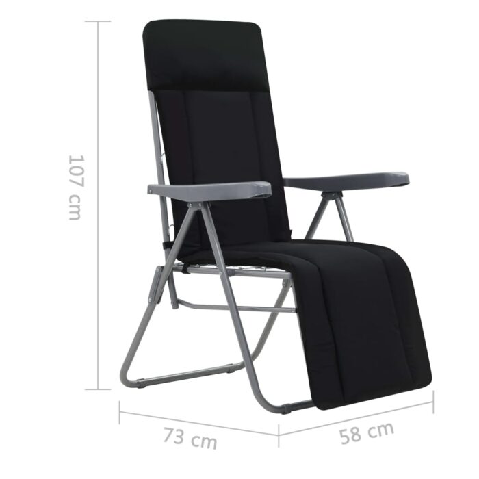 Chaises pliables de jardin avec coussins lot de 2 Noir – Image 10