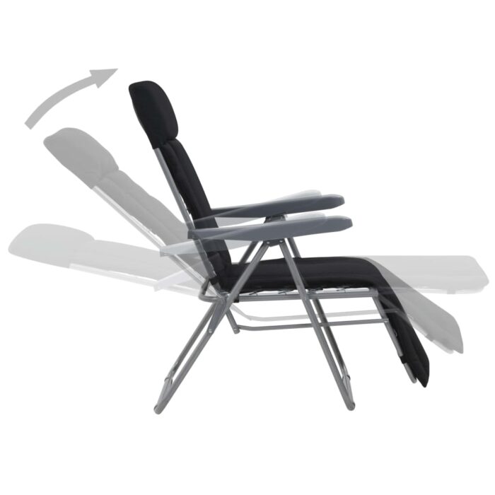 Chaises pliables de jardin avec coussins lot de 2 Noir – Image 2