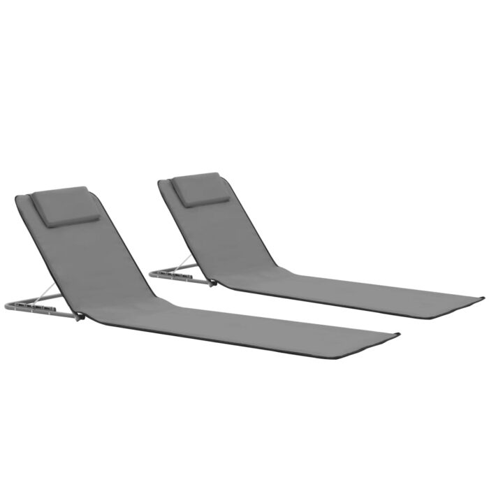 Tapis de plage pliables 2 pcs Acier et tissu Gris – Image 1