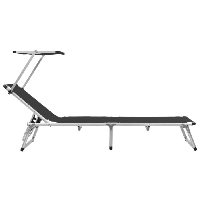 Chaise longue pliable avec toit Aluminium et textilène Noir – Image 2