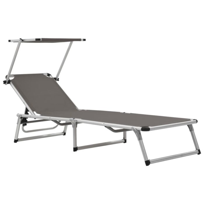 Chaise longue pliable avec toit aluminium et textilène gris – Image 1