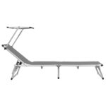 Chaise longue pliable avec toit aluminium et textilène gris – Image 2