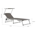 Chaise longue pliable avec toit aluminium et textilène gris – Image 9