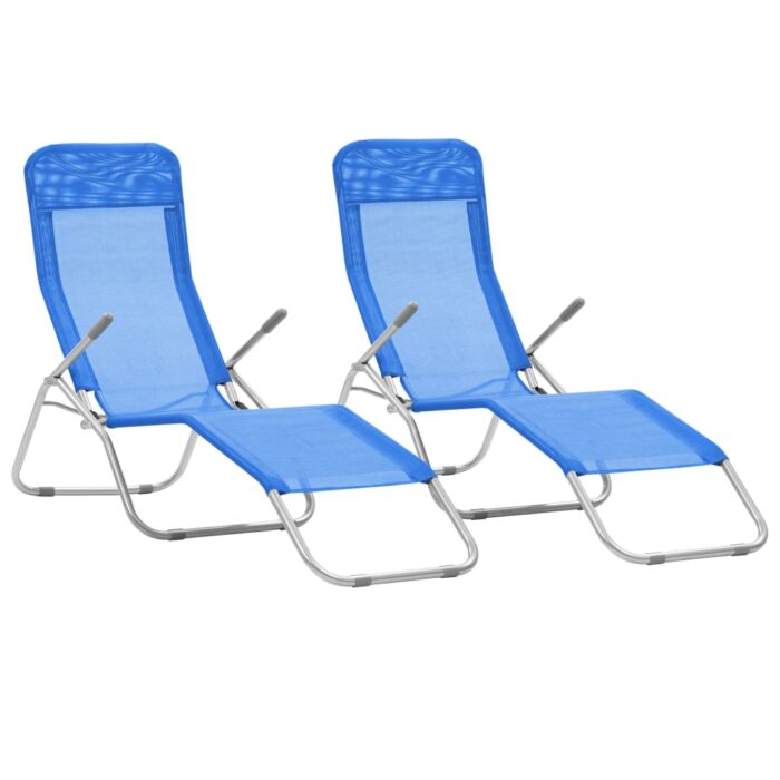 Chaises longues pliables lot de 2 Textilène Bleu – Image 1