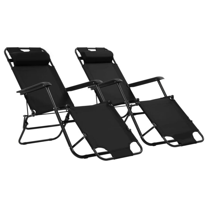Chaises longues pliables 2 pcs avec repose-pied Acier Noir – Image 1