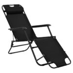 Chaises longues pliables 2 pcs avec repose-pied Acier Noir – Image 2