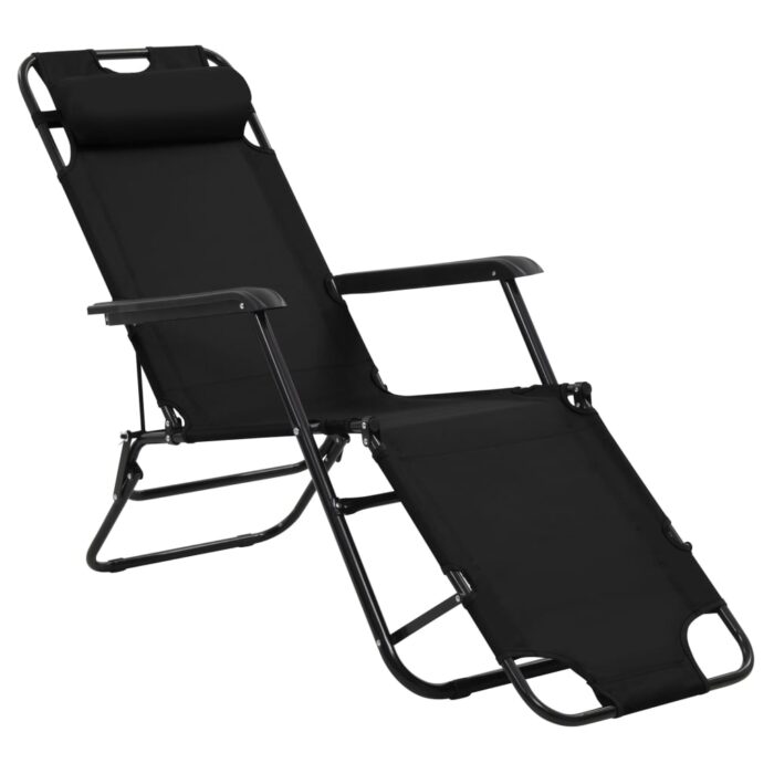 Chaises longues pliables 2 pcs avec repose-pied Acier Noir – Image 2