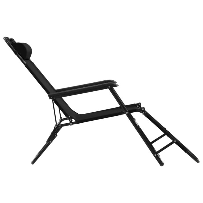 Chaises longues pliables 2 pcs avec repose-pied Acier Noir – Image 4