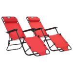 Chaises longues pliables 2 pcs avec repose-pied Acier Rouge