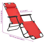 Chaises longues pliables 2 pcs avec repose-pied Acier Rouge – Image 12