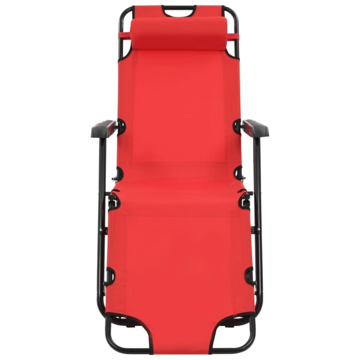Chaises longues pliables 2 pcs avec repose-pied Acier Rouge – Image 2