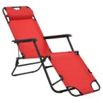 Chaises longues pliables 2 pcs avec repose-pied Acier Rouge – Image 3