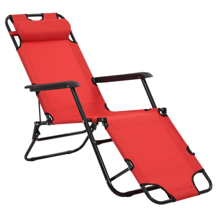 Chaises longues pliables 2 pcs avec repose-pied Acier Rouge – Image 3