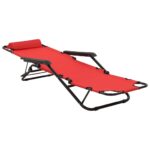 Chaises longues pliables 2 pcs avec repose-pied Acier Rouge – Image 4
