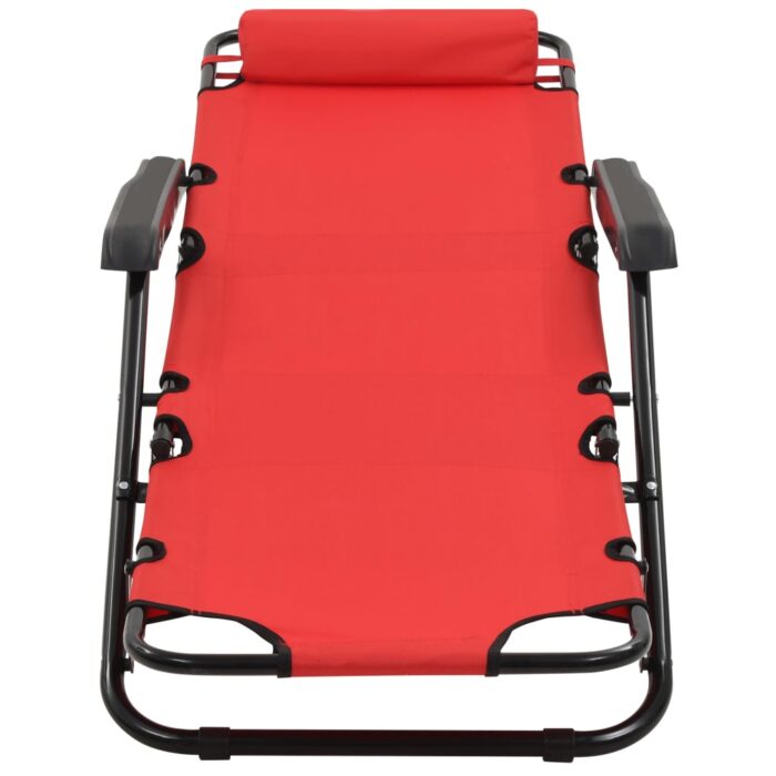 Chaises longues pliables 2 pcs avec repose-pied Acier Rouge – Image 5
