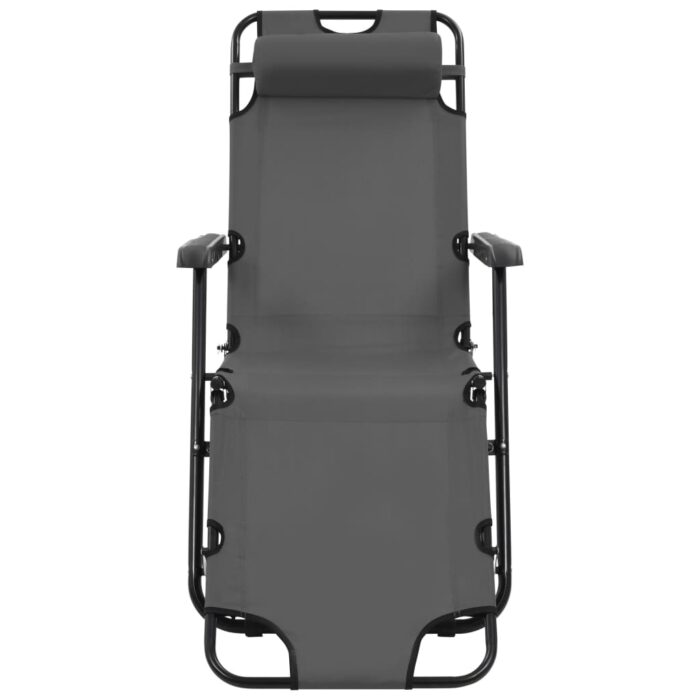 Chaises longues pliables 2 pcs avec repose-pied Acier Gris – Image 2