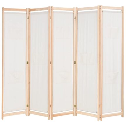 Cloison de séparation 5 panneaux Crème 200 x 170 x 4 cm Tissu