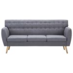Canapé à 3 places revêtement en tissu 172x70x82 cm gris clair – Image 2