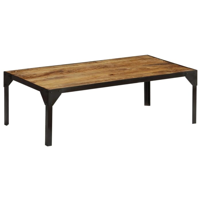 Table basse Bois massif de manguier brut et acier 110 cm – Image 10