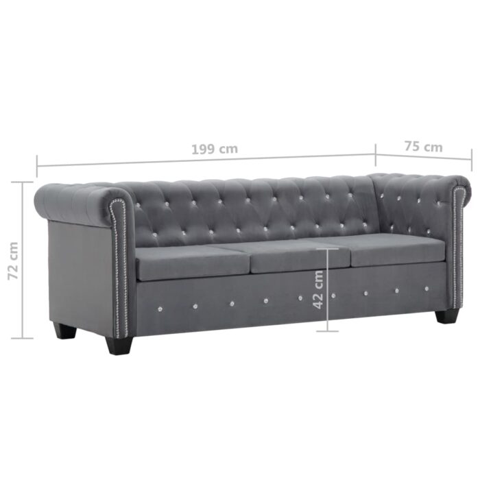 Canapé à 3 places Revêtement en velours 199 x 75 x 72 cm Gris – Image 9
