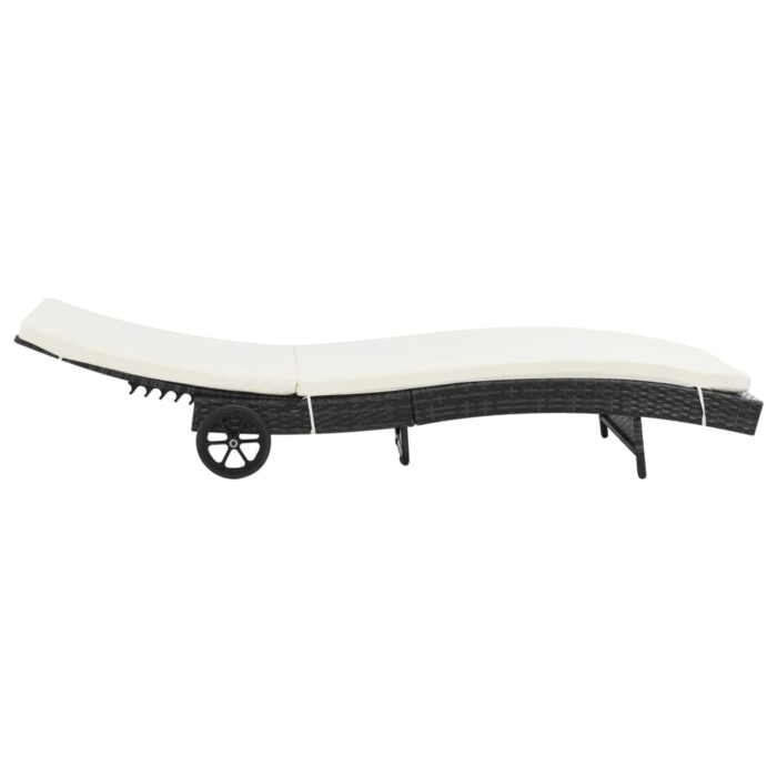 Chaise longue avec roues et coussin Résine tressée Noir – Image 2