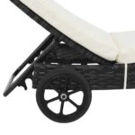 Chaise longue avec roues et coussin Résine tressée Noir – Image 3