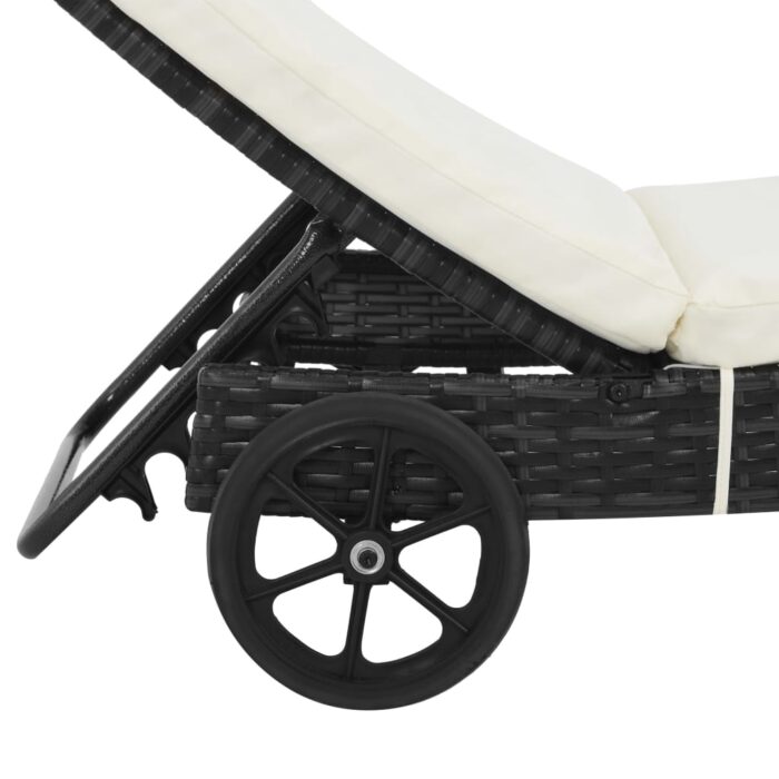 Chaise longue avec roues et coussin Résine tressée Noir – Image 3