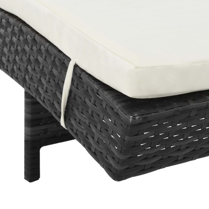 Chaise longue avec roues et coussin Résine tressée Noir – Image 4