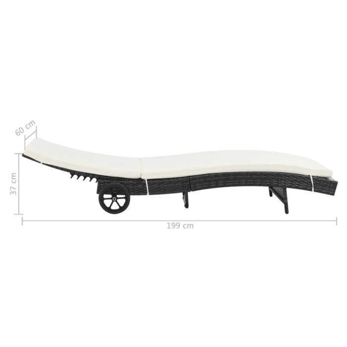 Chaise longue avec roues et coussin Résine tressée Noir – Image 5