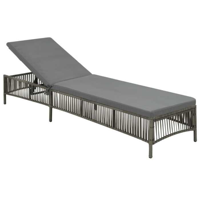 Chaise longue avec coussin Résine tressée Gris – Image 2