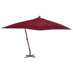 Parasol de jardin en porte-à-faux et mât en bois rouge bordeaux