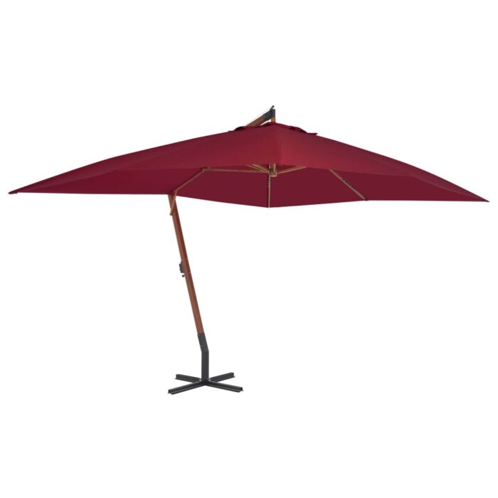 Parasol de jardin en porte-à-faux et mât en bois rouge bordeaux – Image 1